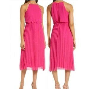 Sam Edelman Magenta Pink Pleated Halter Neck Maxi Dress Size 6 Formal Wedding